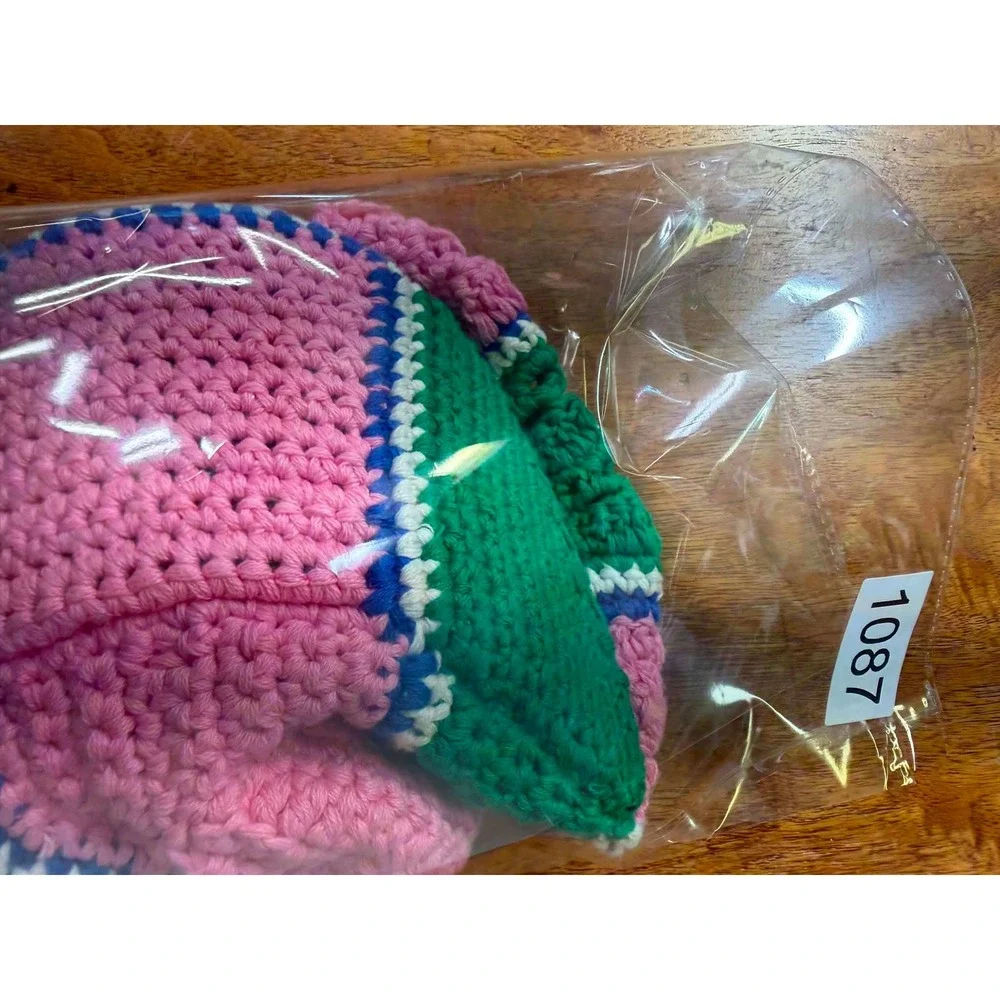 Urban Outfitters Ryders Pink Green Crochet Hat Cotton Knit Brimmed Cap Festival